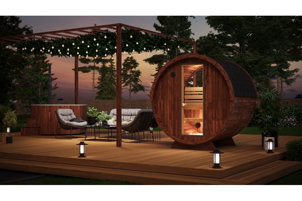 Thermo Barrel Sauna LEO with Half Moon Glass | Ultimate Garden Buildings